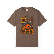 Load image into Gallery viewer, Retro Floral Pumpkin T-Shirt | Vintage Halloween | Women's Halloween Shirt | Halloween Graphic TeePumpkin | Sunflowers T-Shirt | Fall Tee