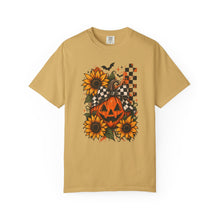 Load image into Gallery viewer, Retro Floral Pumpkin T-Shirt | Vintage Halloween | Women's Halloween Shirt | Halloween Graphic TeePumpkin | Sunflowers T-Shirt | Fall Tee