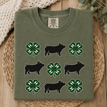 Load image into Gallery viewer, 4-H Mom Shirt | 4h Gift | 4h Gift Ideas | 4-H Tshirt | Livestock Shirt | Show Pig Shirt | Pig and Clover Pattern T-Shirt | Farm Animal Tee