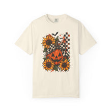 Load image into Gallery viewer, Retro Floral Pumpkin T-Shirt | Vintage Halloween | Women's Halloween Shirt | Halloween Graphic TeePumpkin | Sunflowers T-Shirt | Fall Tee