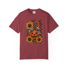 Load image into Gallery viewer, Retro Floral Pumpkin T-Shirt | Vintage Halloween | Women's Halloween Shirt | Halloween Graphic TeePumpkin | Sunflowers T-Shirt | Fall Tee